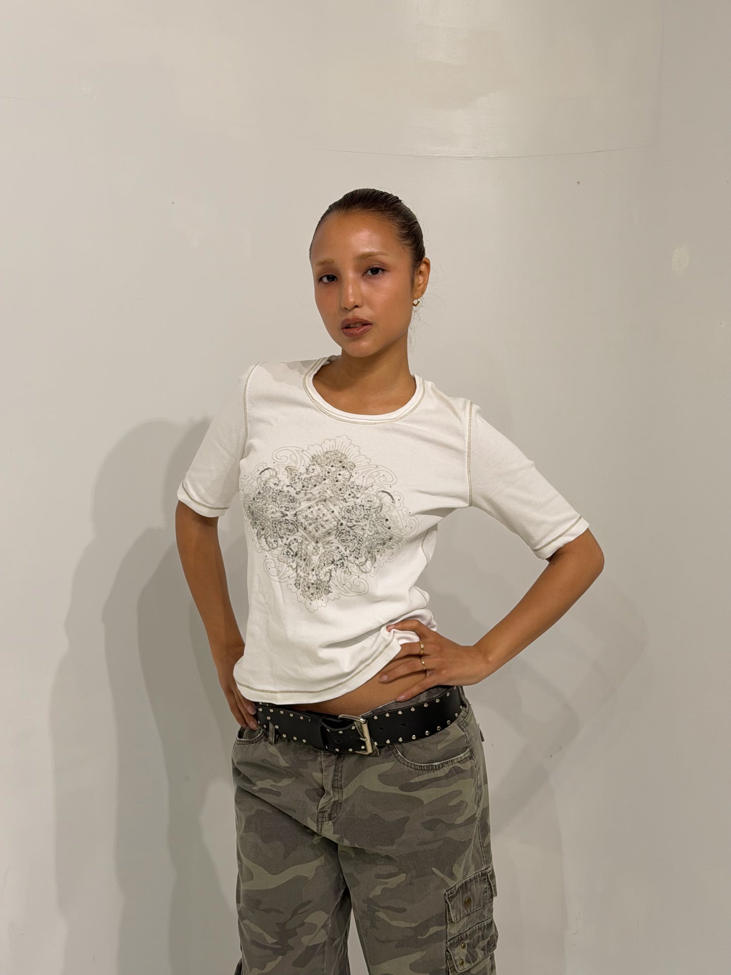 white printed bijou T-shirt