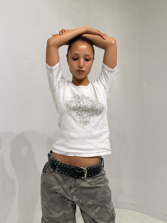 white printed bijou T-shirt