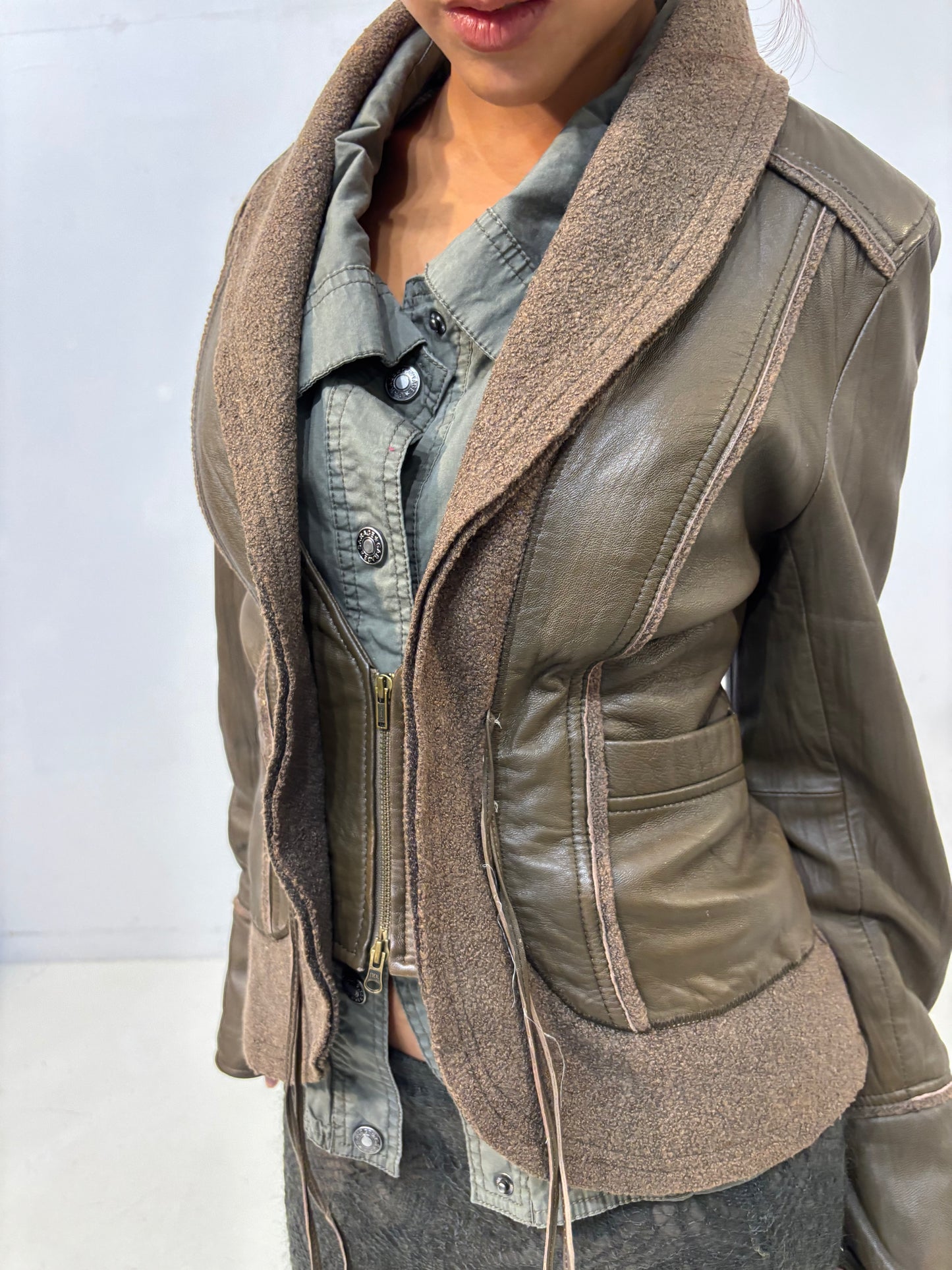 khaki leather jacket