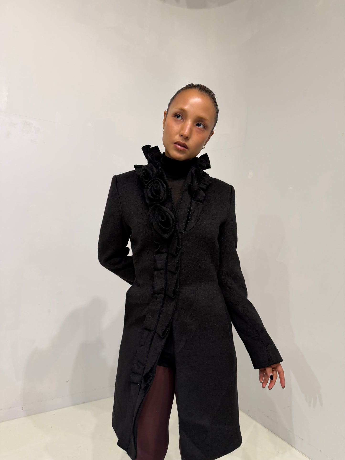 black frill coat