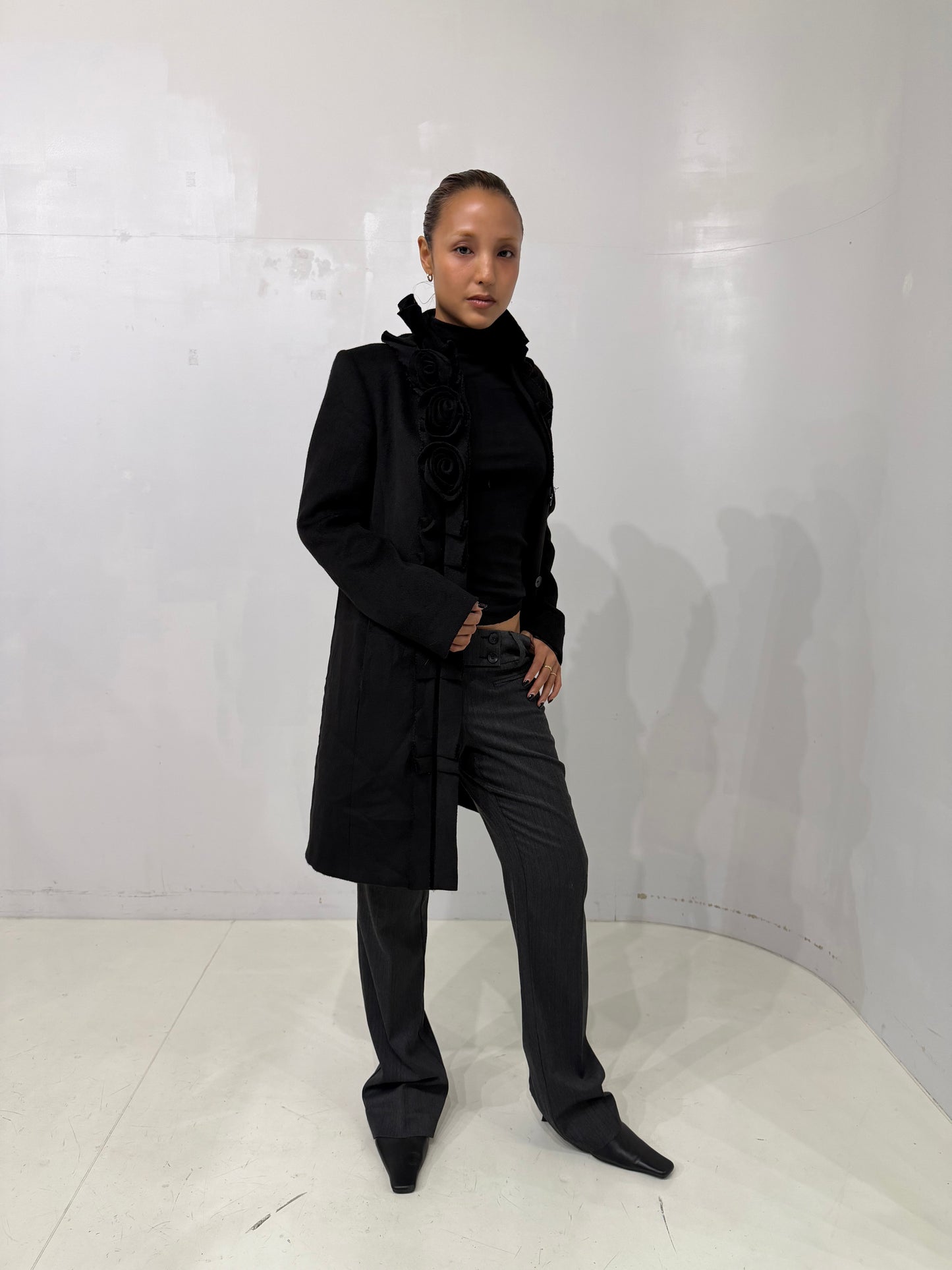 black frill coat