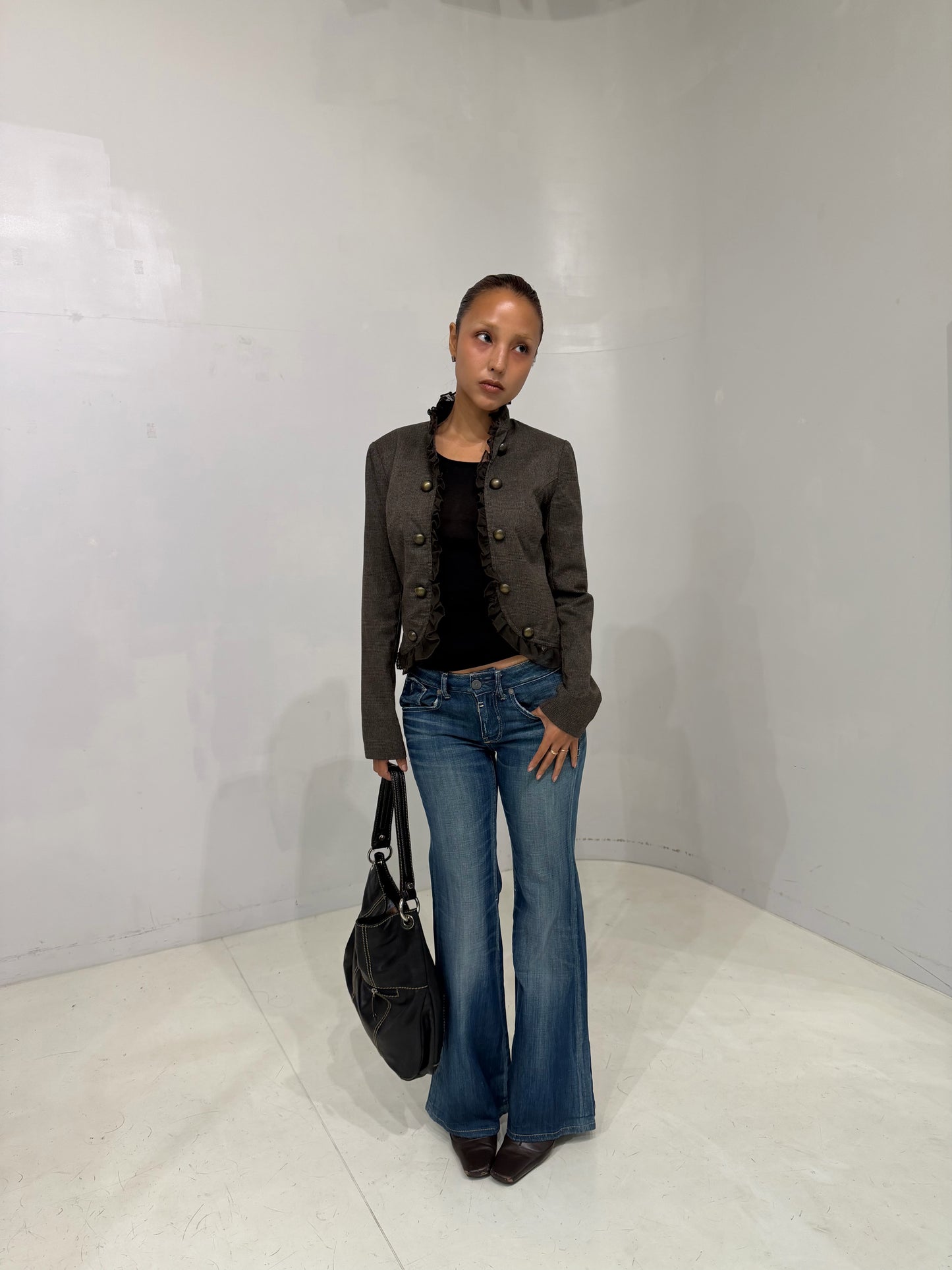 black leather stitch shoulder bag