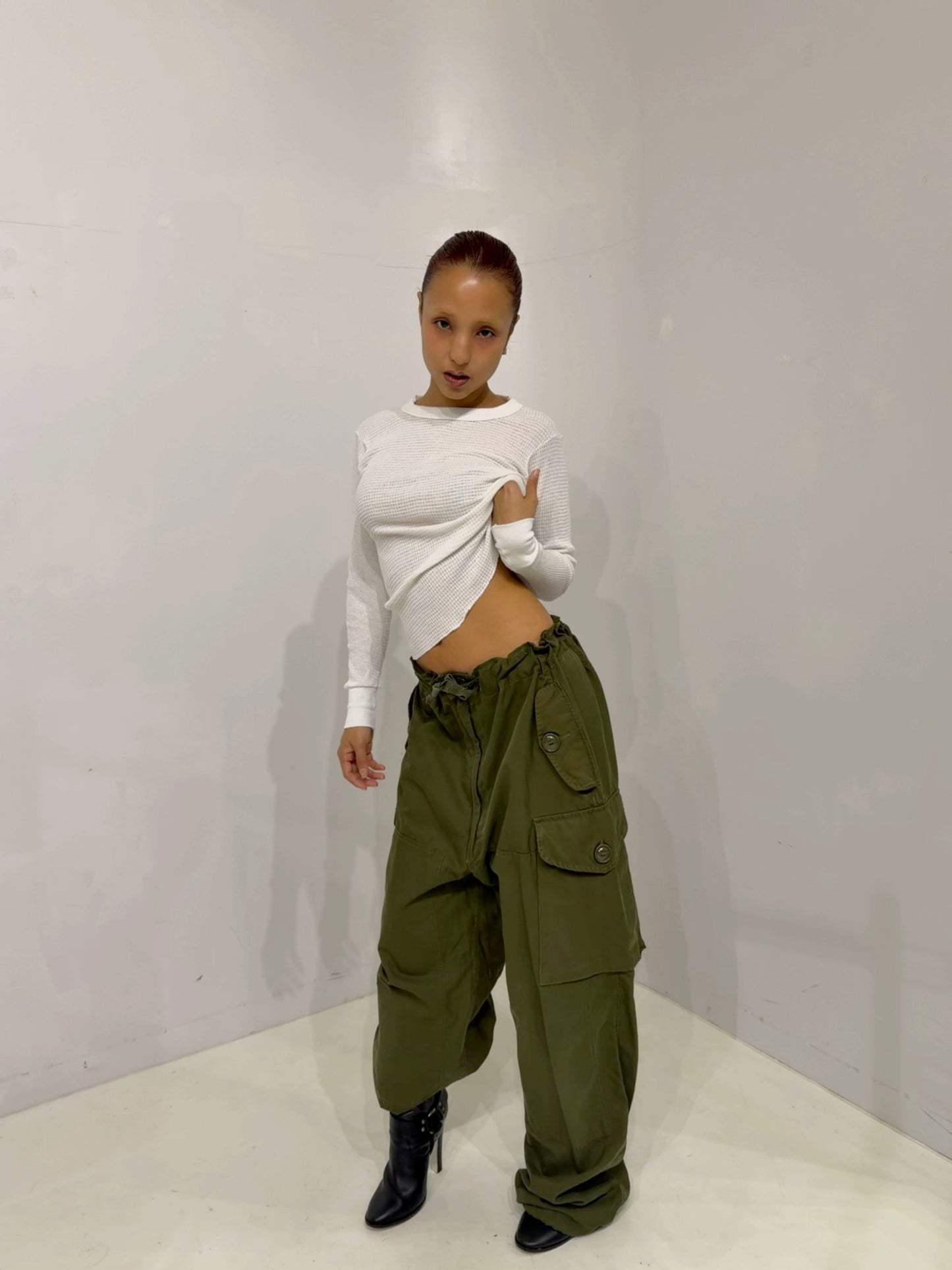 khaki wide cargo pants