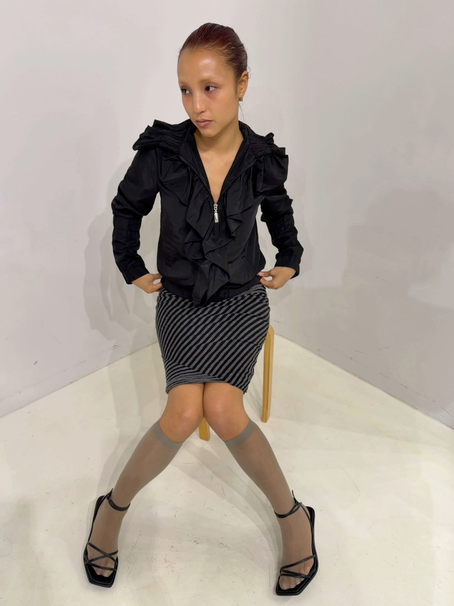 DISEL gray striped mini skirt