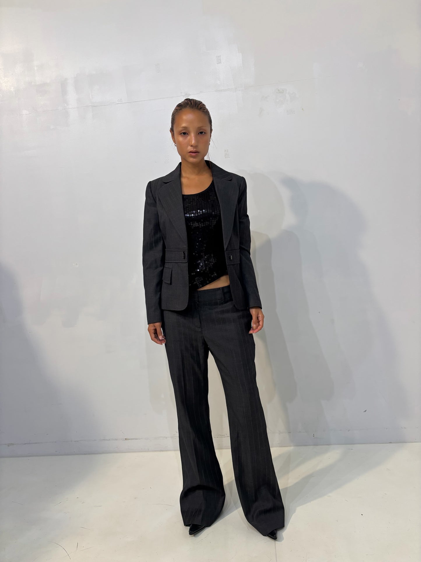 gray striped tailored trousers