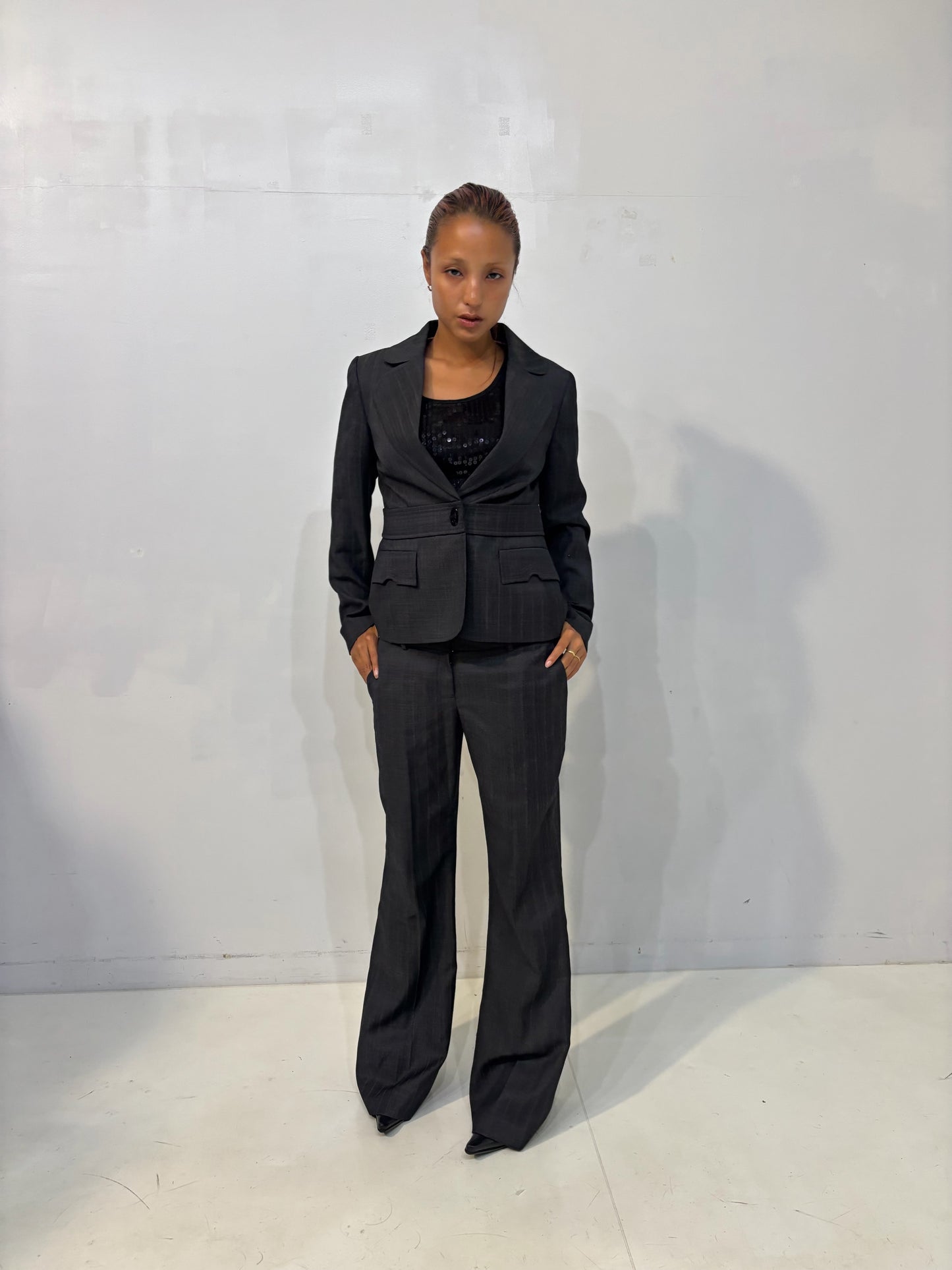 gray striped tailored trousers