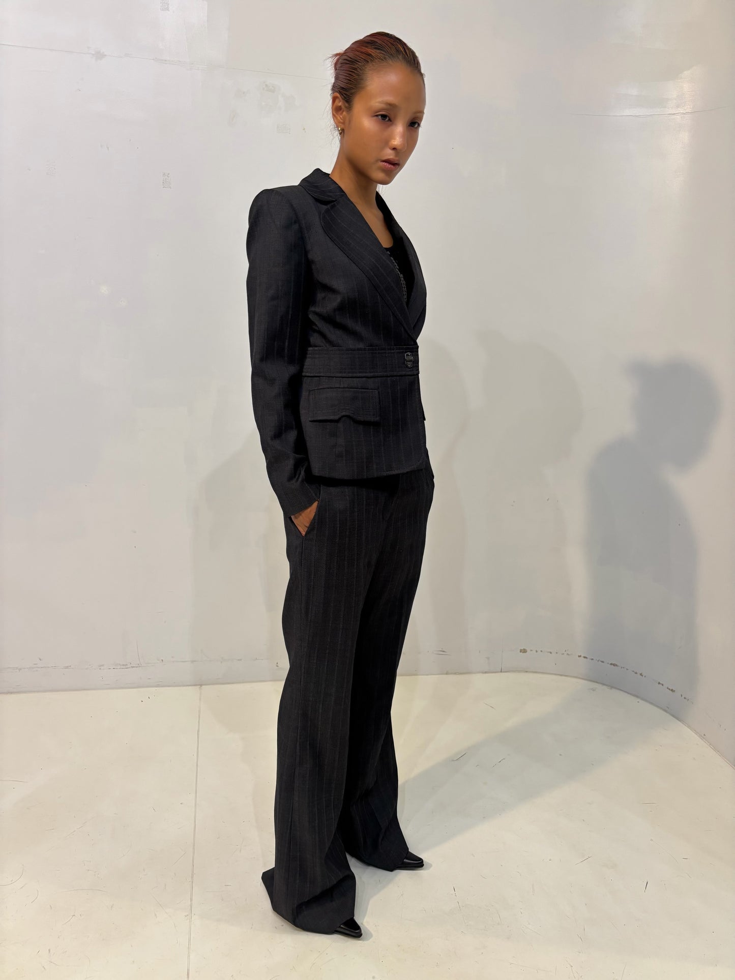 gray striped tailored jacket