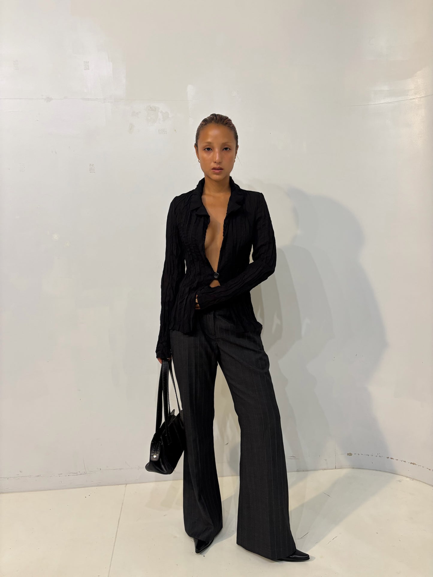 gray striped tailored trousers